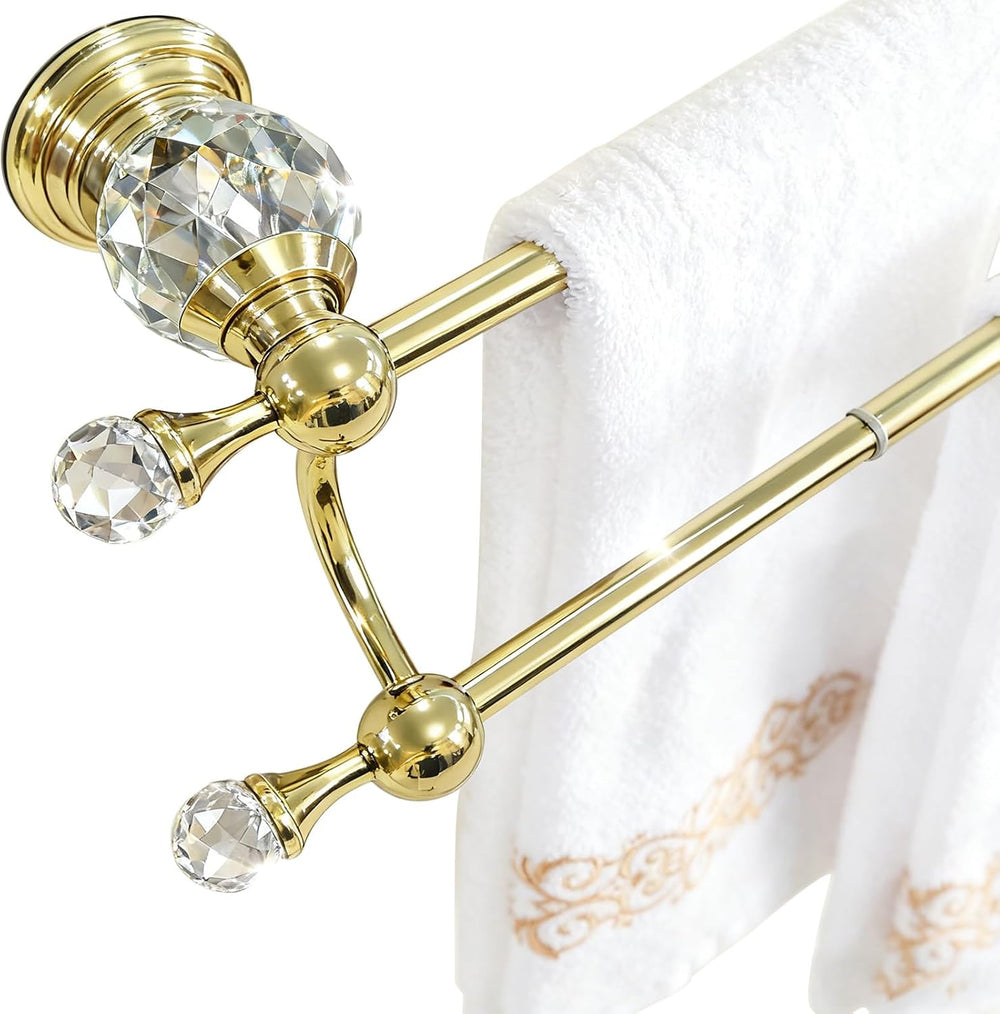 Gold Double Towel Bar, Adjustable Crystal Towel Racks for Bathroom