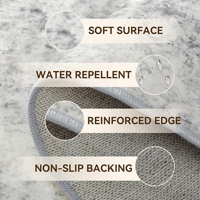 Washable Area Rugs 6ft Non-Slip Modern Abstract Soft for Living Room Entryway Bedroom Nursery, Print Pattern, Gray White Grey
