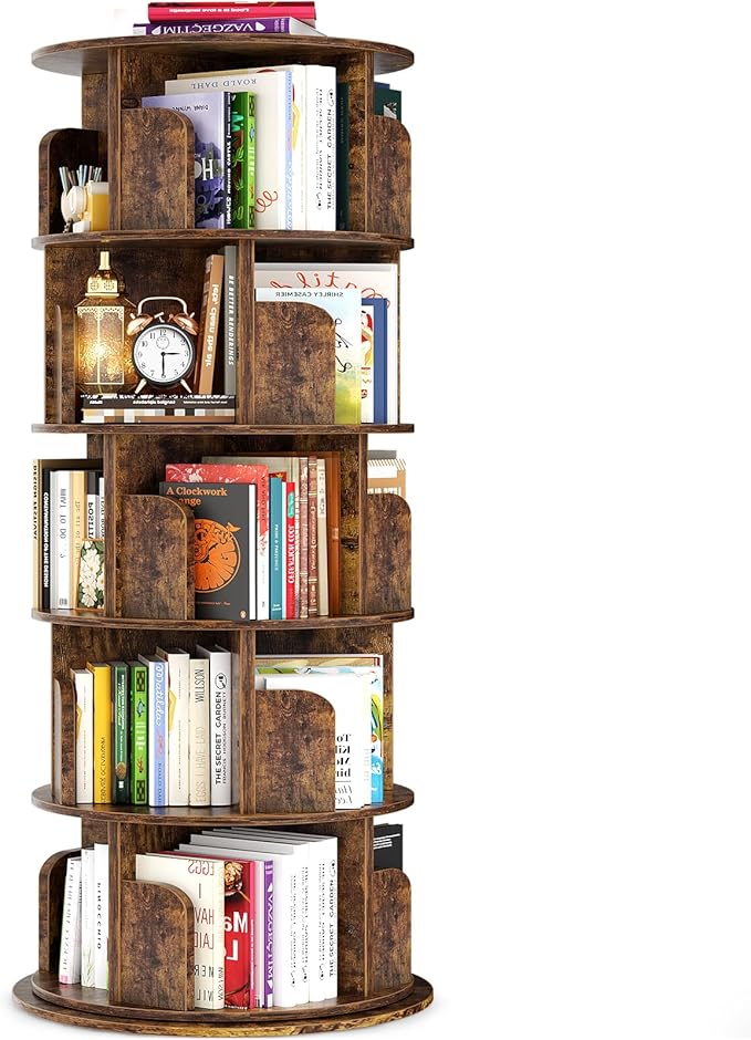 Rotating Bookshelf Tower, 5 Tier Spinning Bookcase, Revolving 360 Book Shelf ...