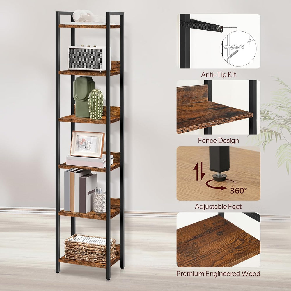 MAHANCRIS Bookshelf, 6-Tier Bookcase, Standing Book Shelf for Small Space, St...