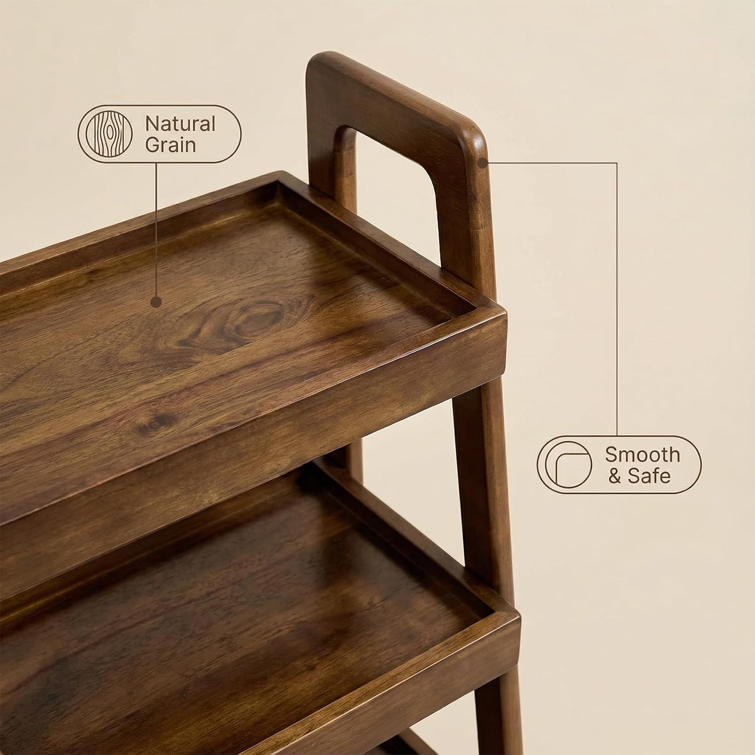 100% Solid Wood Ladder Shelf, 3 Tier Small Ladder Bookshelf, Freestanding Display Ladder Shelves with Open Storage for Living Room, Bedroom, Home Office, Saving Space, Walnut