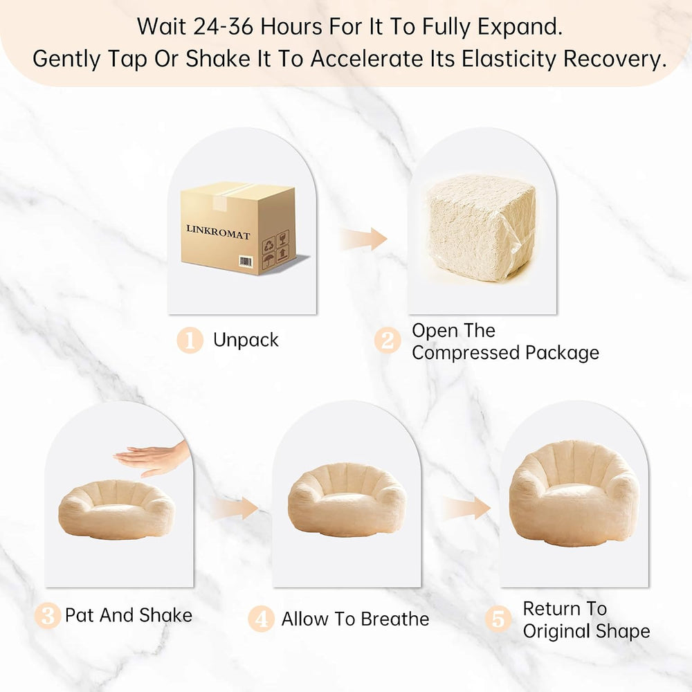 Giant Shell Bean Bag Chair for Adults, Faux Fur Shell-Shaped Floor Sofa with ...