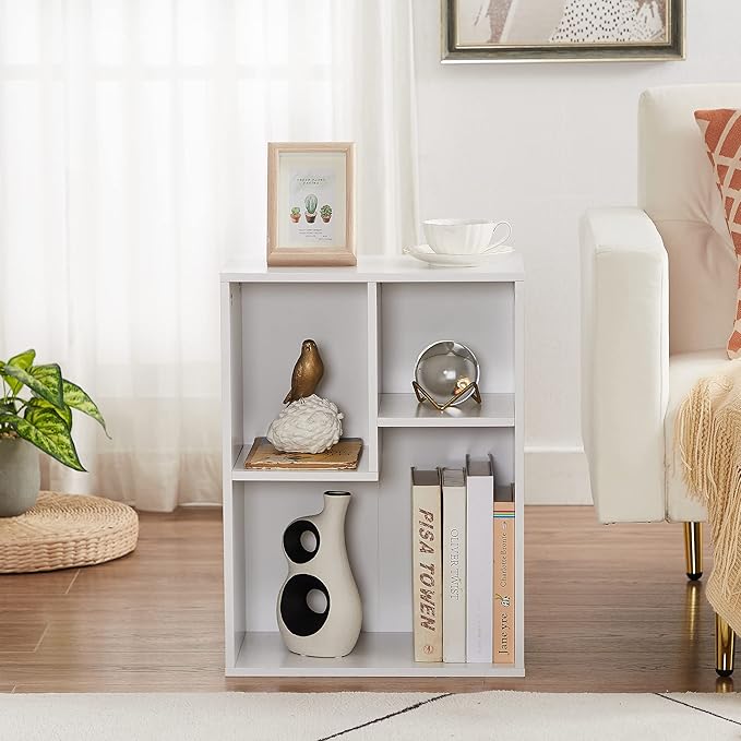 VECELO Small White Bookshelf, 3 Cube Shelf, Fits Tallest Hardcovers, Horizontal Available, Short Bookcase for Small Spaces, Pearl White