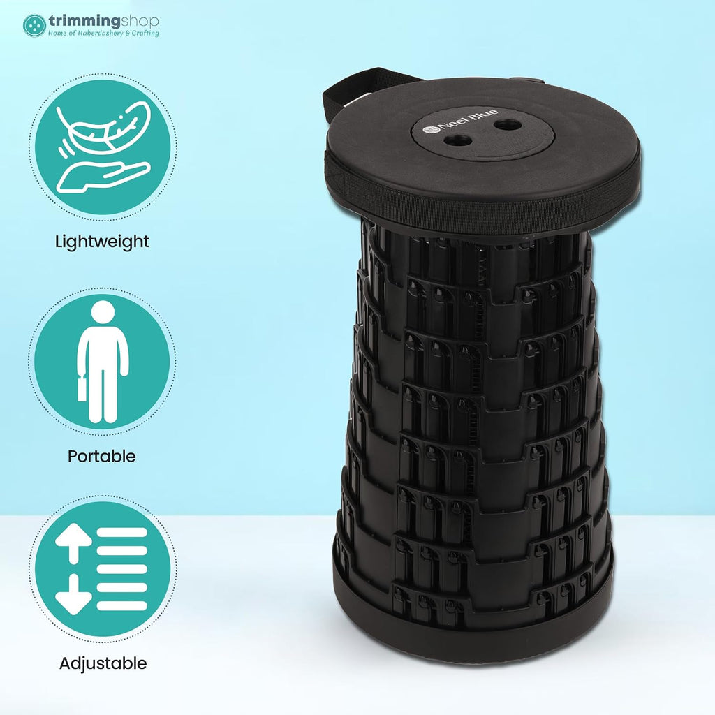 Trimming Shop Heavy Duty Foldable Collapsible Telescopic Stool, Portable & Adjustable Pop Up Stool Plastic Seat for Camping, Fishing, BBQ, Hiking, Indoor/Outdoor Use, 440lbs Load Capacity - Black | Telescopic, Lightweight Collapsible Stool With 200kg