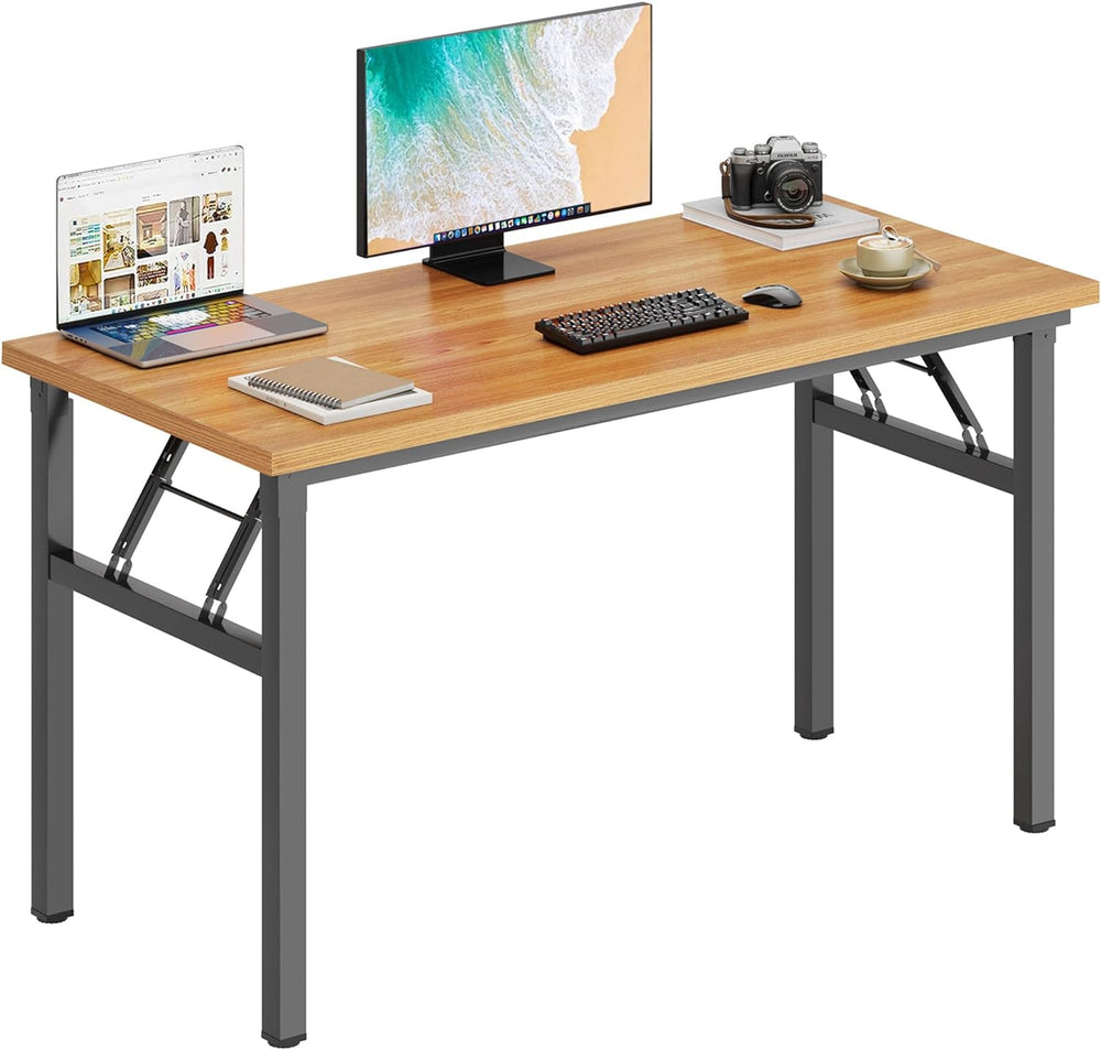 DlandHome 47 Inch Folding Computer Desk, Fully Assembled, Teak Black