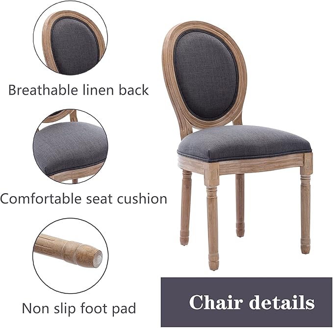 Nrizc French Dining Chairs Set of 2, Farmhouse Dining Chairs, Vintage Country Dining Chair with Round Back, French Bistro Chairs, Fabric Dining Chair for Kitchen, Bedroom