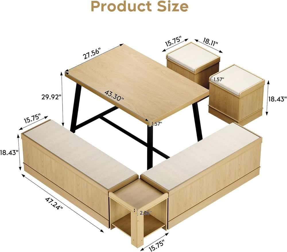 Brafab Corner Dining Table Set, 43 Inch Breakfast Nook Table Set with Bench w...