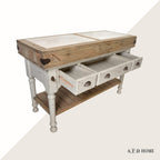Marble-Top 3-Drawer Kitchen Island with Towel Holder on Side, Chalk White, 62.5 x 27.5 x 41 Inches