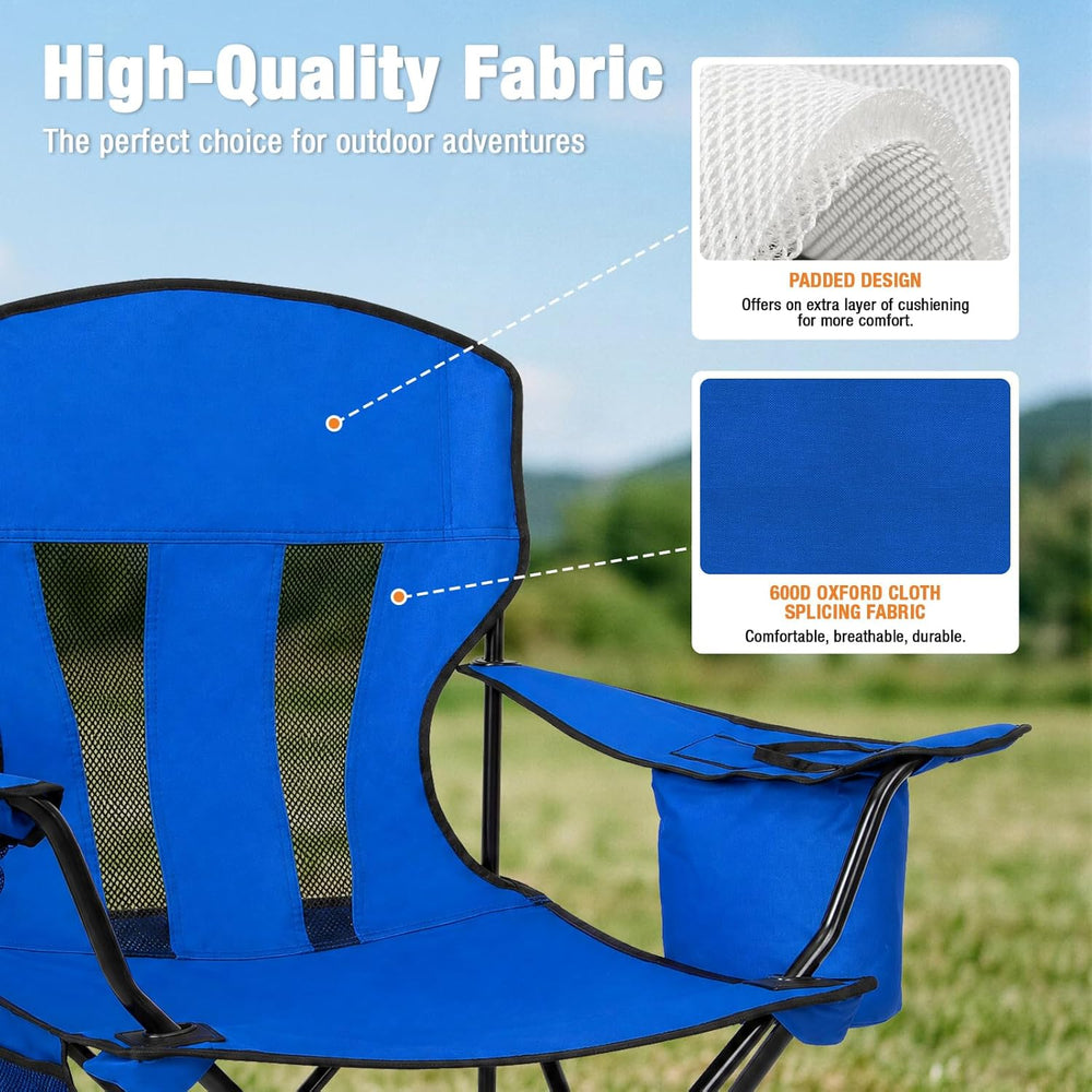 Camping Chairs for Adults 2 Pack, Folding Chair with 4-Can Cooler Bag & C...