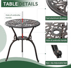 Outdoor Bistro Set 3 Piece Patio Bistro Set with Umbrella Hole, Weather Resistant Bistro Table and Chairs Set of 2 for Porch Garden, Bronze