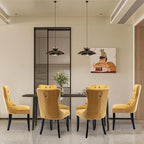 Velvet Upholstered Dining Chairs Set of 6, Modern Style Kitchen Side Chairs with Nailhead Trim and Wood Legs,Metal Pulling Ring for Dining Room Living Room(Gold,Set of 6)