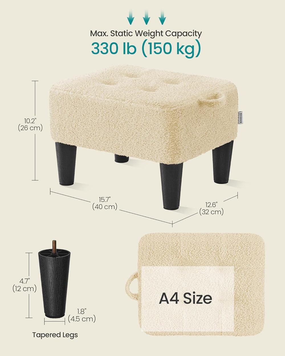 SONGMICS Foot Stool, Small Teddy Fleece Footstool Ottoman with Thick Cushion ...