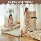 Twin Size Japanese Futon Mattress Foldable Topper Mattress for Floor Tatami Floor Mat Portable Roll-Up Bed for Guest Play mat for Kids Sleeping Pad Beige B