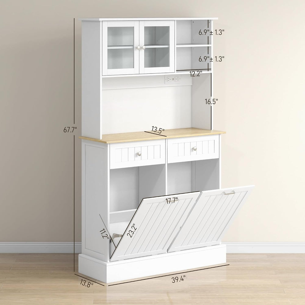 68" Kitchen Pantry, Freestanding Storage Cabinet with Charging Station, ...