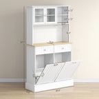 68" Tall Kitchen Pantry Storage Cabinet with Charging Station, Freestanding Kitchen Hutch with 2 Tilt Out Trash Cabinets, Microwave Stand, Adjustable Shelf (White)