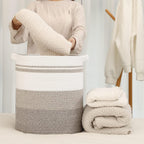 OIAHOMY 58L Laundry Baskets-Laundry Hamper, Storage Basket with Handles, Decorative Basket for Living room, Woven Storage Basket for Toys Bin, Pillows, Blankets, Clothes-18x16in-Gradient Brown