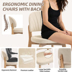 PU Leather Dining Chairs Set of 4, Upholstered Kitchen & Dining Room Chairs, Mid Century Modern Solid Oak Wood Dining Room Chairs with Curved Backrest, Beige