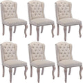 Upholstered Dining Chairs Set of 6 for Kitchen and Dining Room, Farmhouse Fabric Tufted Accent Chairs for Living Room and Bedroom with Wooden Legs, Cream