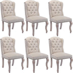 Upholstered Dining Chairs Set of 6 for Kitchen and Dining Room, Farmhouse Fabric Tufted Accent Chairs for Living Room and Bedroom with Wooden Legs, Cream