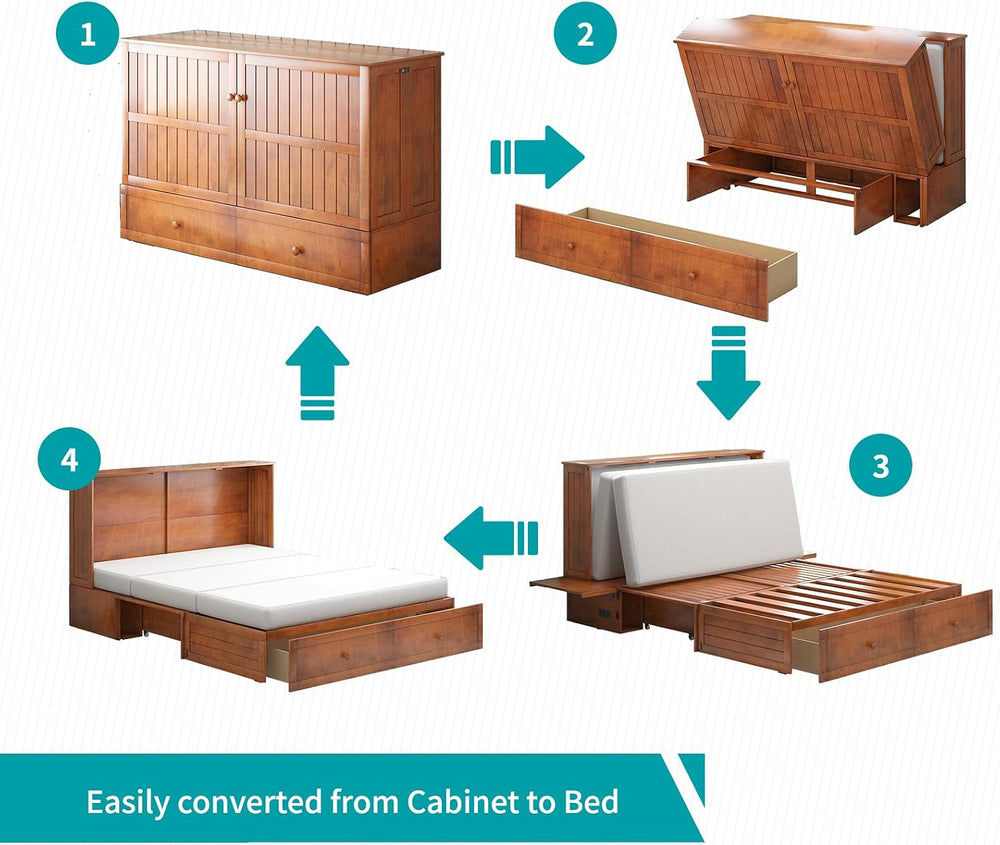 BALUS Murphy Bed, Queen Cabinet Bed with 2 Spacious Storage Drawers-Cherry | ...