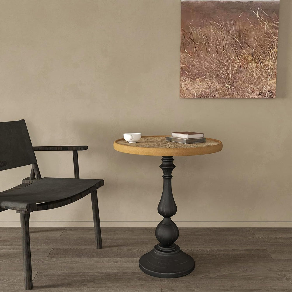 Vintage Round Pedestal End Table, 19.9" French Country Side Table with N...