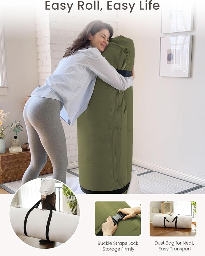 ZonLi Japanese Floor Futon Mattress Queen Size 60"x 80",100% Cotton Cover 4'' Thicken Tatami Mattress,Foldable Sleeping Pad,Portable Dormitory Tatami Mat,Roll Up Floor Lounger Bed for Adult