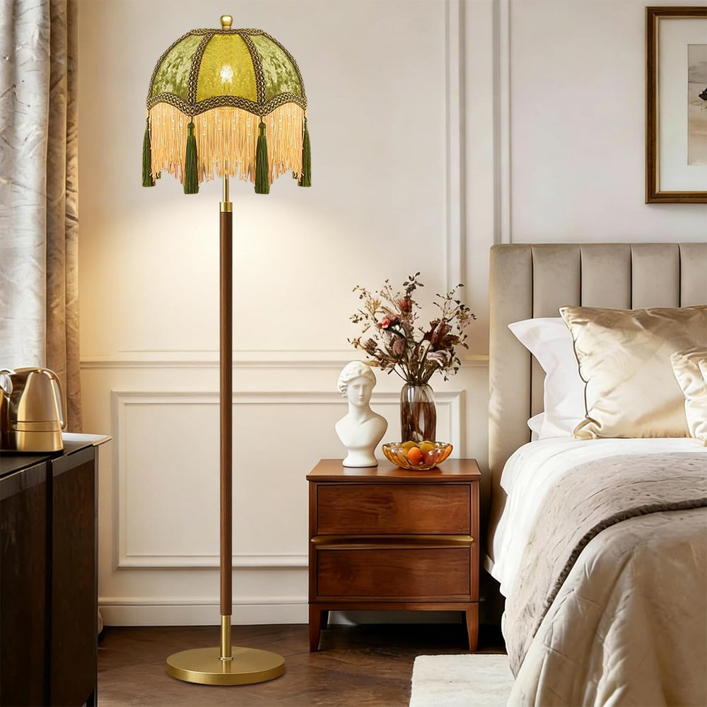Vintage Floor Lamp For Living Room,Remote Dimmable Wood Gold Standing Lamps W...