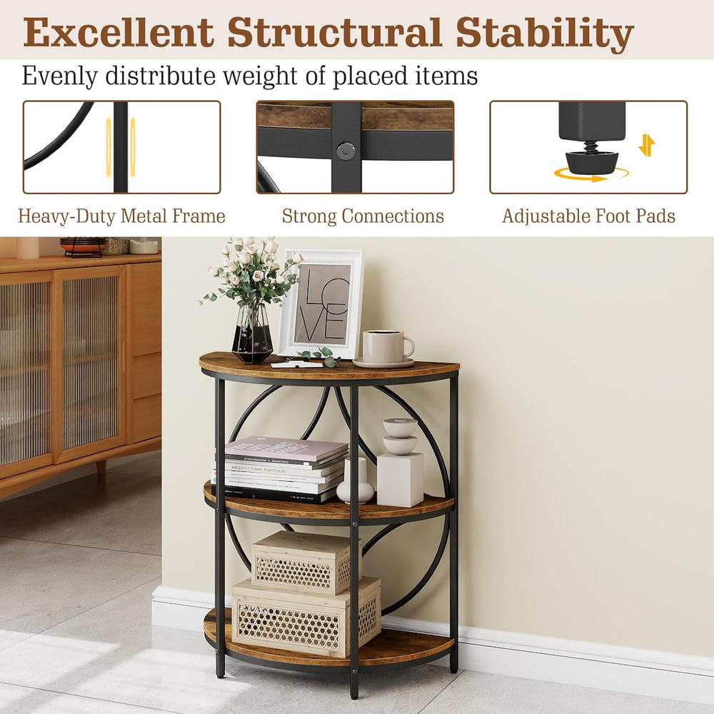Giantex Half Round End Table - 3-Tier Narrow Sofa Side Table w/Study Metal Fr...