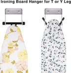 Ironing Board Hanger Wall Mount, Ironing Board Holder for Y or T Shaped,Stainless Steel Wall Hook Iron Board Holder for Laundry Rooms with 2 Hooks (White)