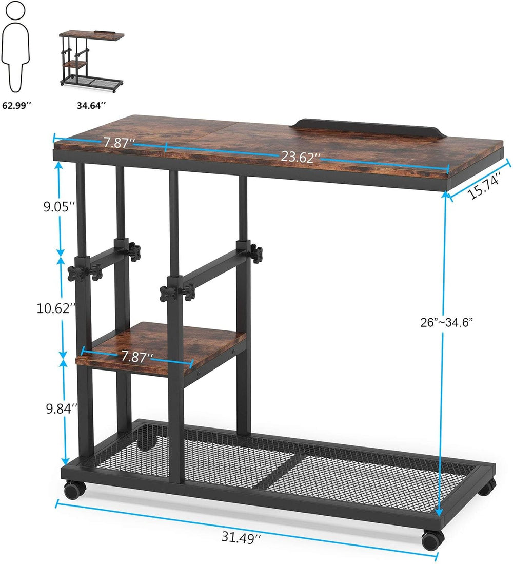 Tribesigns Height Adjustable C Table with Wheels, Mobile Couch Snack Side Tab...