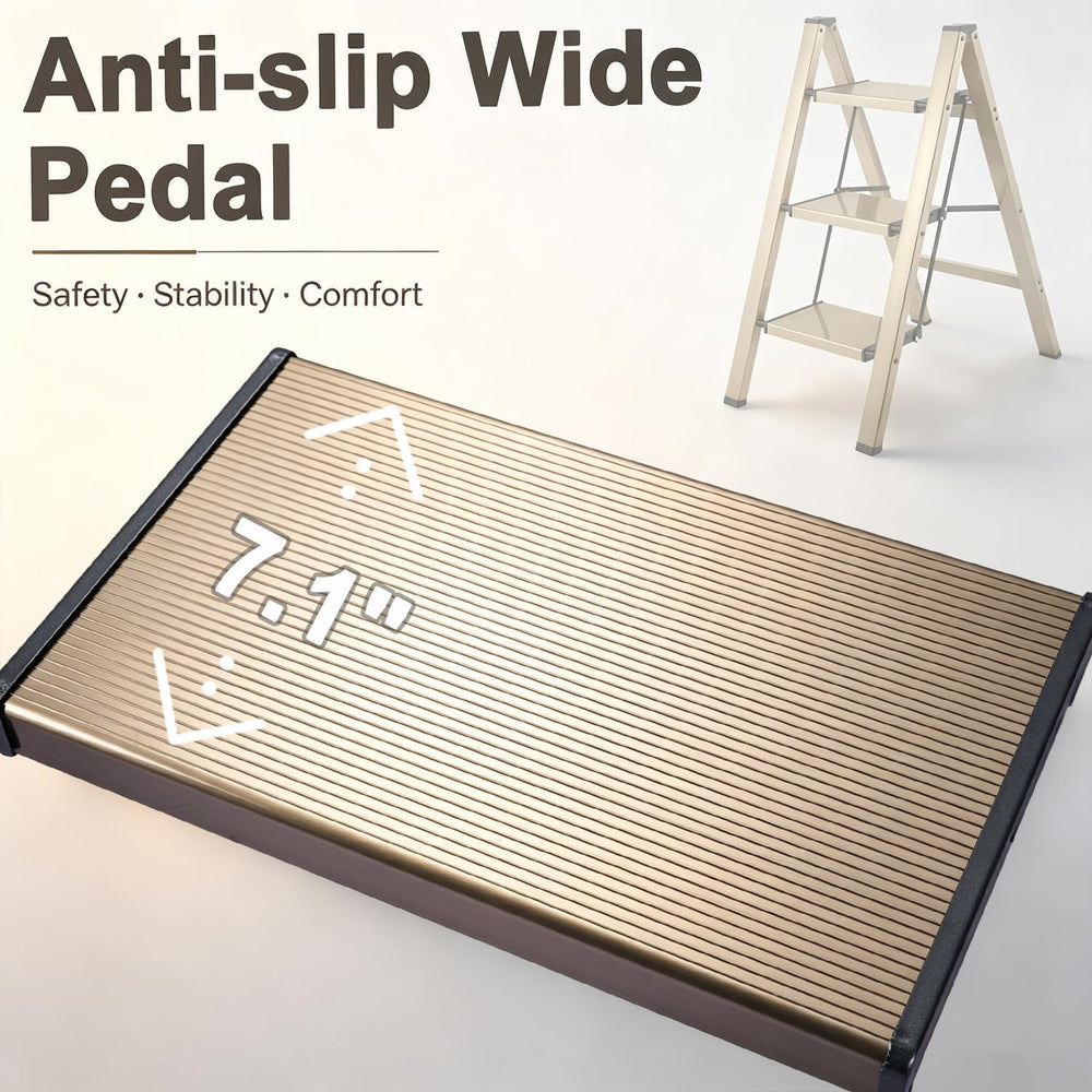 Step Stool Foldable Small Step Ladder (3 Steps, Dark-champagne)