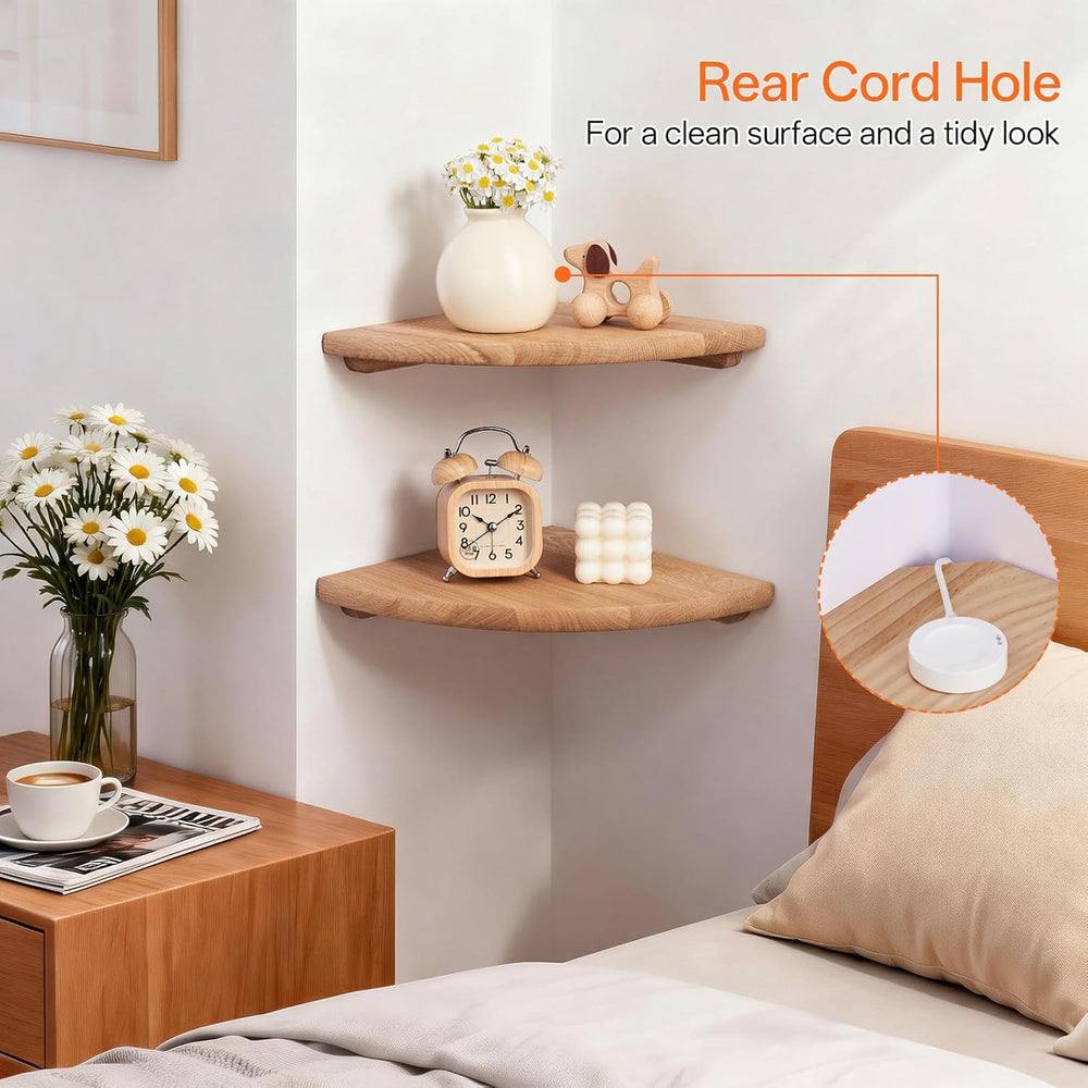 Gieanoo Floating Corner Shelves for Wall Set 2 7inch Solid Oak Rounded Corner...