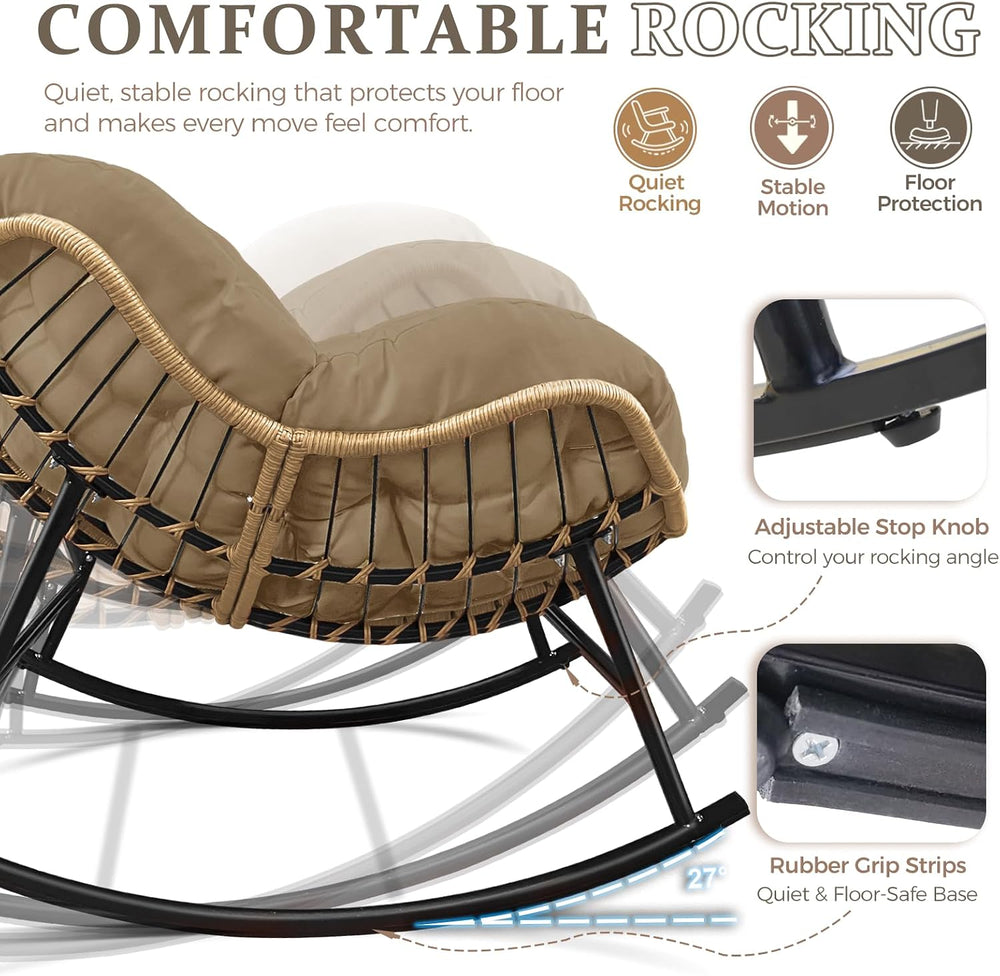 FINCATI Papasan Rocking Chair Indoor Outdooor, Oversized Wicker Recliner with...