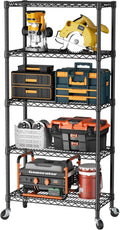 SINGAYE 5 Shelf Adjustable Heavy Duty Storage Shelving Unit with Wheels Steel Organizer Wire Rack Shelves Bathroom Organizers and Shelf Wire Closet Metal Pantry Kitchen Garage 14" DX30 WX70 H Black