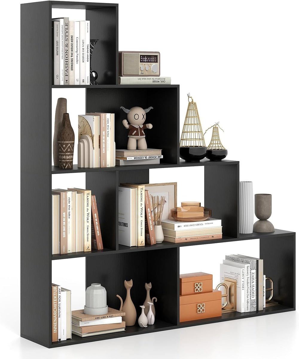 Tangkula 4-Tier Stepped Bookshelf, Freestanding 6 Cubes Ladder Bookcase with ...