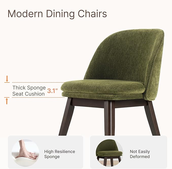 Wooden Dining Chairs Set of 4, Fabric Upholstered Modern Dining Room Chairs w...