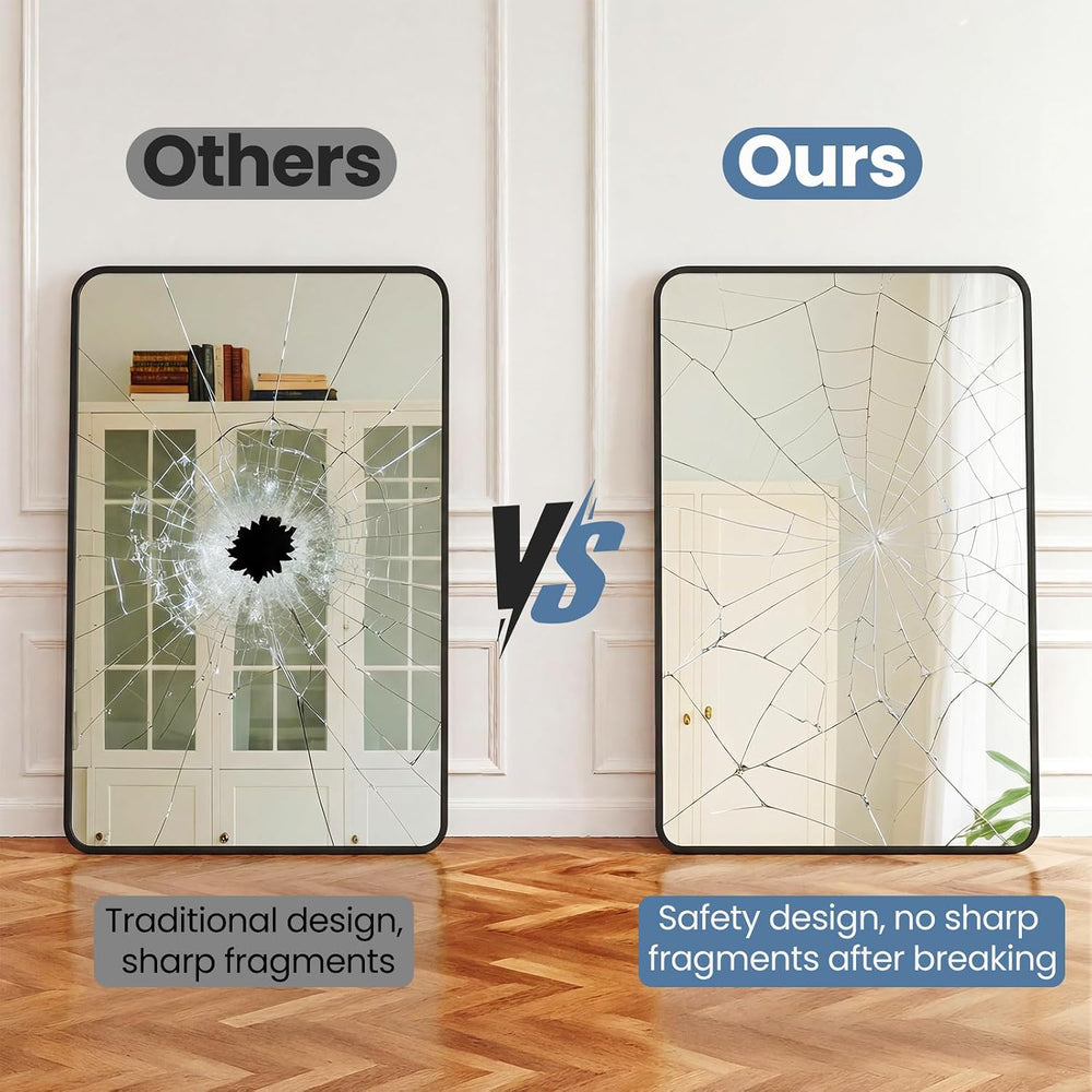 OLIXIS 38x26 Inch Bathroom Wall Mount Mirror with Rounded Rectangle, Black