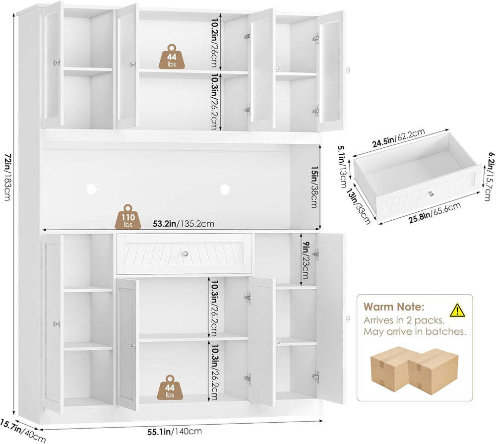 BOTLOG 72" Tall Kitchen Pantry Cabinet, 55.1" Wide Large Kitchen Hu...