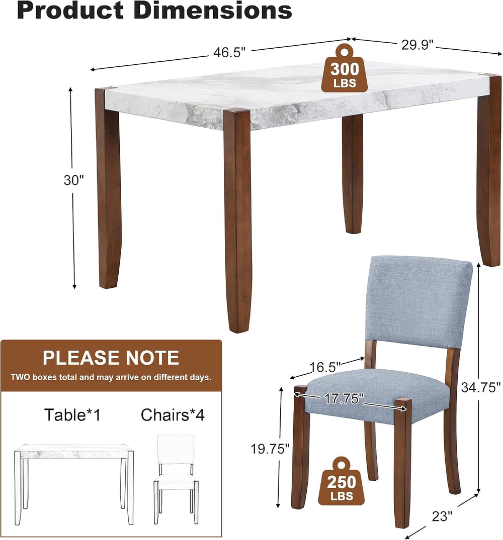 Merax Modern 5 Piece Dining Table Set for 4,Faux Marble Style Kitchen Table S...