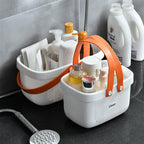JiatuA Plastic Storage Basket with Handle Portable Shower Caddy Tote Organizer Basket Bin for Bathroom Kitchen Dorm Room Bedroom, Small White