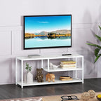 Function Home TV Stand for TVs up to 55 Inch, 3 Tier Entertainment Center, Media Console with Open Storage Shelves for Living Room Bedroom, 47” Modern TV Table with Wood Top White Metal Legs
