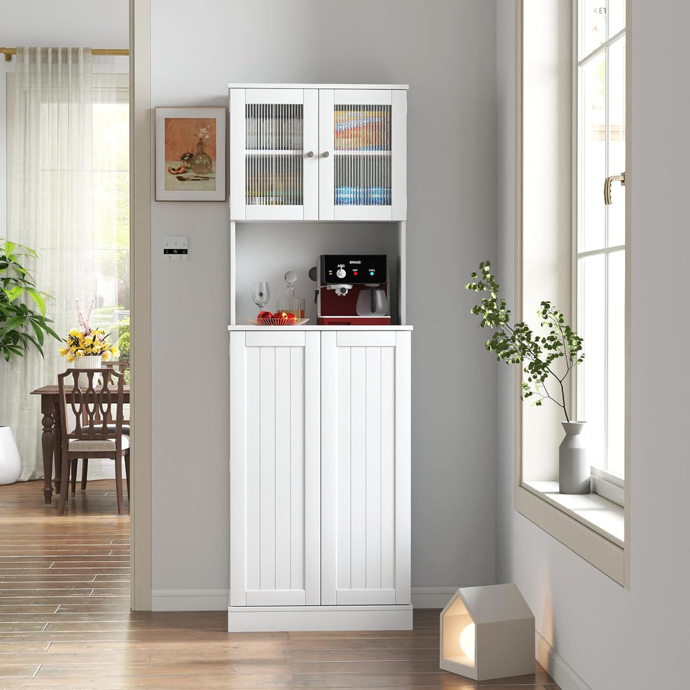 71'' Pantry Cabinet, Tall Storage Cabinet with Microwave Stand, Frees...