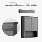 Bathroom Wall Cabinet Over Toilet Storage Cabinets 25x30 in Above Toilet Wood Medicine Cabinets for Bathroom Wall Mounted Cabinet with 2 Door & Adjustable Shelf Texture Grey