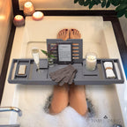 Temple Spring Wooden Bathtub Tray, Bamboo Bathroom Accessories, Bath Tray for Tub, at Home Spa Essentials, Board for Tub Table, Bath Caddy for Bathtub Accessories & Bathroom Essentials – Slate Grey