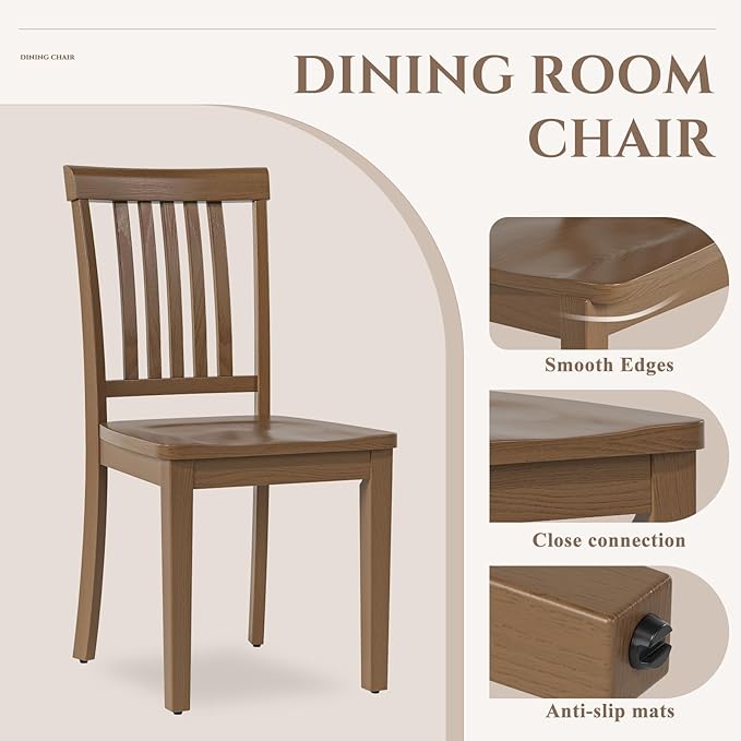 COLAMY Wooden Dining Chairs Set of 4, Solid Rubberwood Kitchen & Dining Room Chairs, Farmhouse Rustic Side Chairs for Dining Table, Anti-Slip Protection, Classic Windsor Style Seating, Oak Light Brown