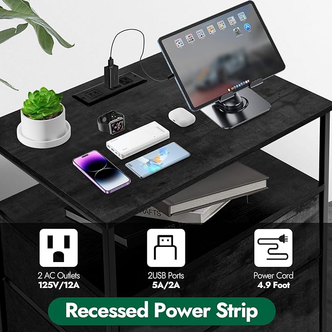 3 Drawers Dresser with Charging Station, 24 Inch Wide LED Night Stand with Ad...