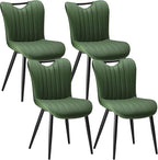 Leather Upholstered Dining Chairs Set of 4, Mid-Century Modern Kitchen Dining Room Chairs with Black Metal Legs, Armless Faux Leather Accent Dinner Chairs Kitchen Side Chairs, Green