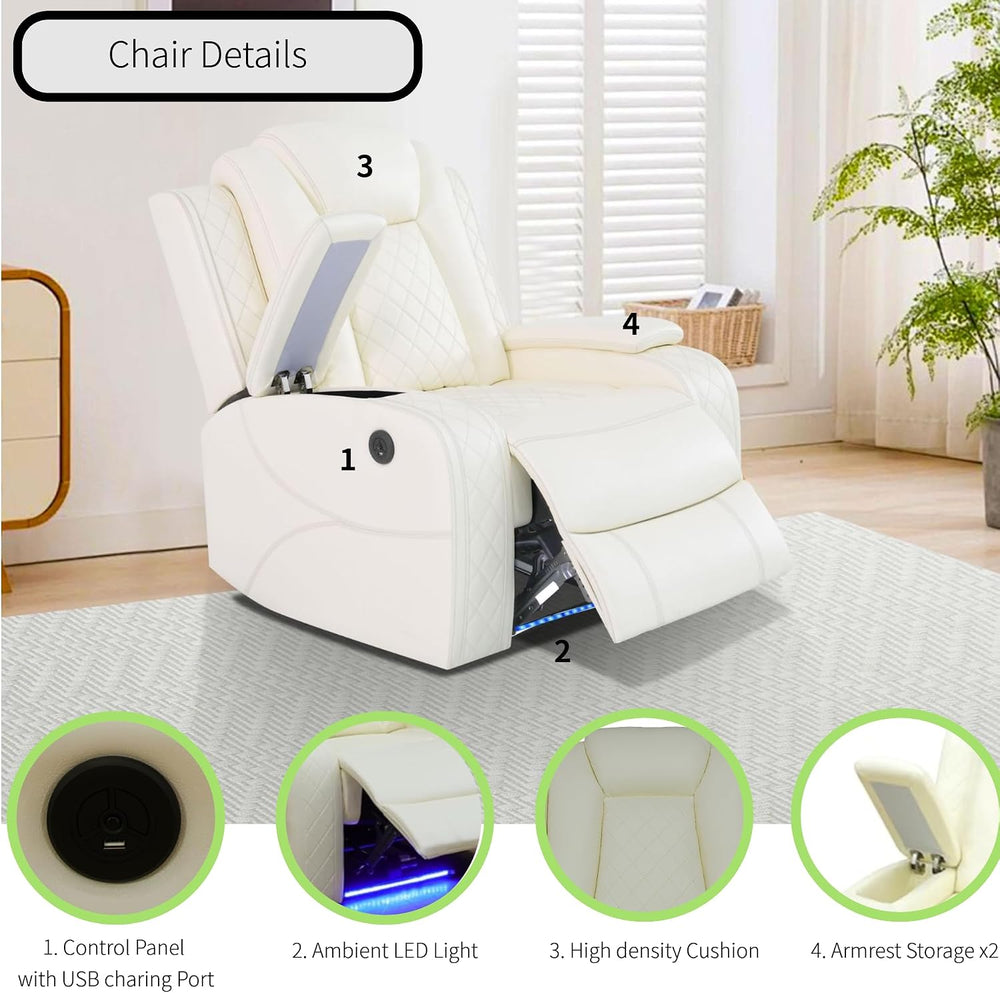 Power Recliner Sofa Sectional Sofa with LED Light for Living Room, Air Leathe...
