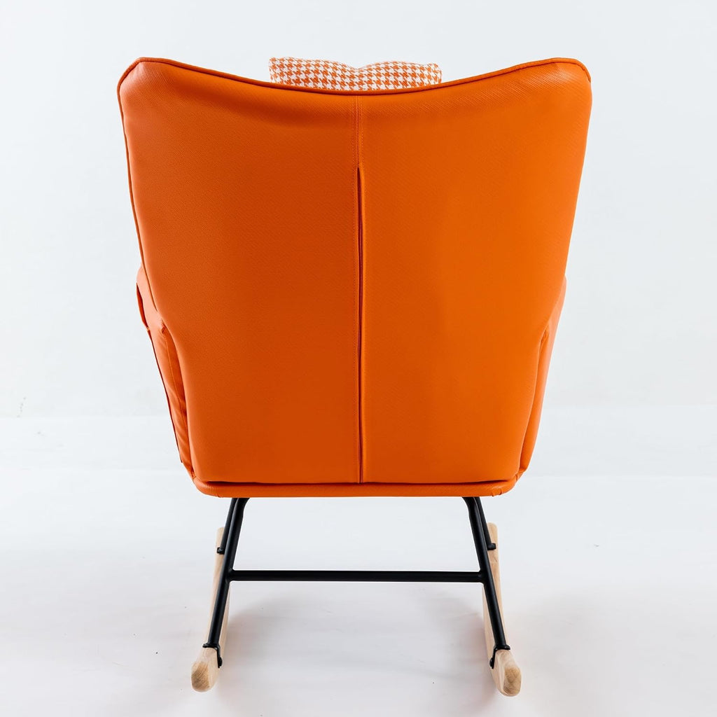 35.5” Nursery Rocking Chair Cotton Linen Upholstered Glider Chair with High Backrest Armchair for Living Room Bedroom Orange