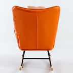 35.5” Nursery Rocking Chair Cotton Linen Upholstered Glider Chair with High Backrest Armchair for Living Room Bedroom Orange